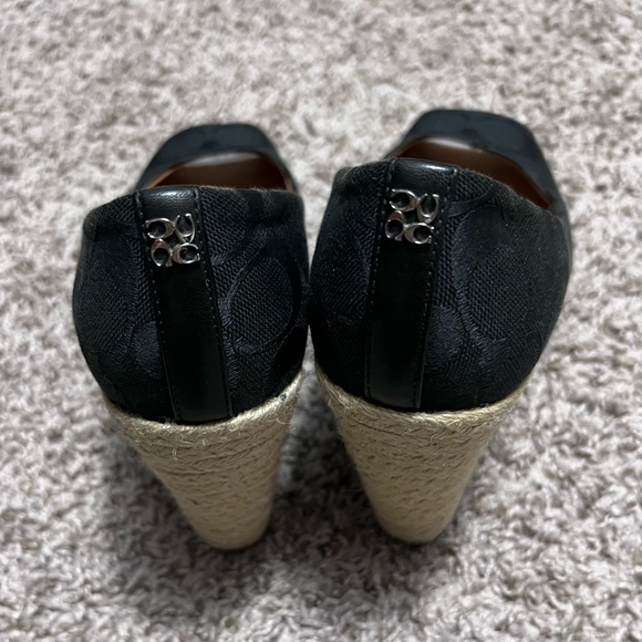COACH~Black Signature Logo High Wedge Peep Toe Shoes, Size 7 B, EUC! - Picture 3 of 11